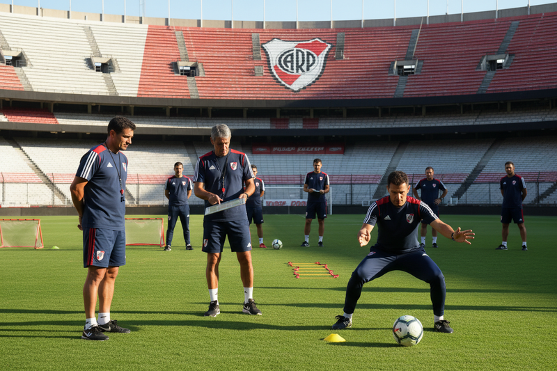 add soccer coaches tesching another soccer coach in argentina stadium river plate